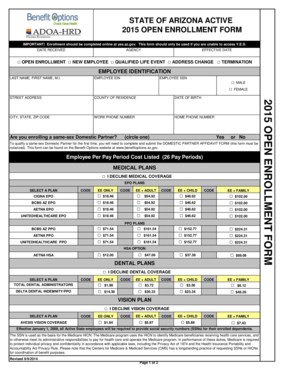 Arizona State Employee Open Enrollment Form