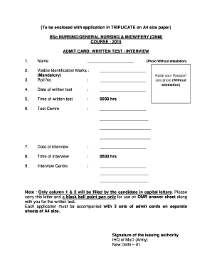 BSc Nursing Admit Card