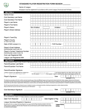 Standard Player Registration Form