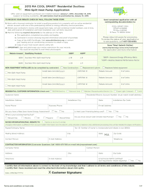 2015 MA COOL SMART Ductless Mini-Split Heat Pump Rebate Application