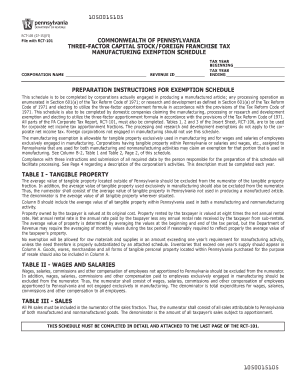 Pennsylvania Three-Factor Capital Stock Tax Exemption Schedule