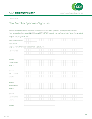 IOOF Employer Super New Member Specimen Signatures