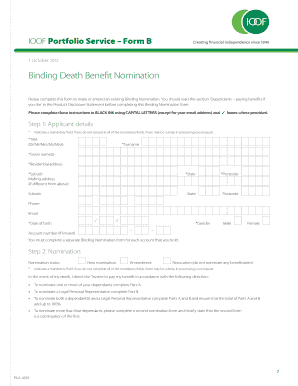 IOOF Binding Death Benefit Nomination Form