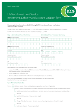 LifeTrack Investment Service Authority and Account Variation Form