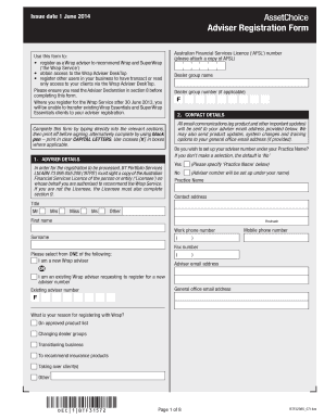 Australian Financial Services Licence Adviser Registration Form