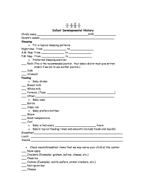 Infant Developmental History Form