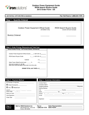 2013 Outdoor Power Equipment Order Form