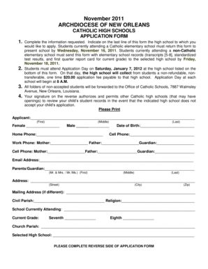 Catholic High School Application Form