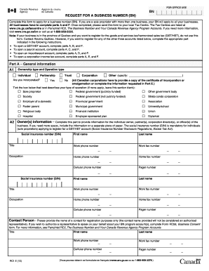 Canada Revenue Agency Business Number Application