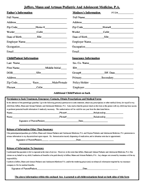 Pediatric Patient Information and Authorization Form