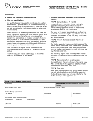 Ontario Voting Proxy Appointment Form