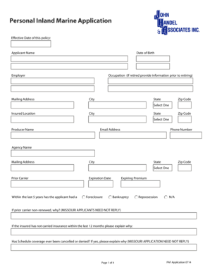 Personal Inland Marine Insurance Application