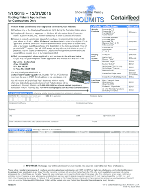 CertainTeed 2015 Contractor Rewards Program Roofing Rebate Application