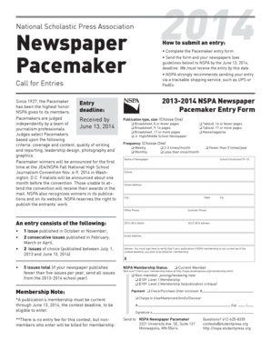 NSPA Newspaper Pacemaker Entry Form