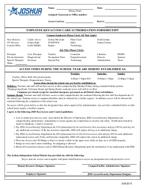 Employee Key Access Card Authorization Form