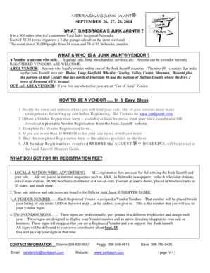 Nebraska Junk Jaunt Vendor Registration Form