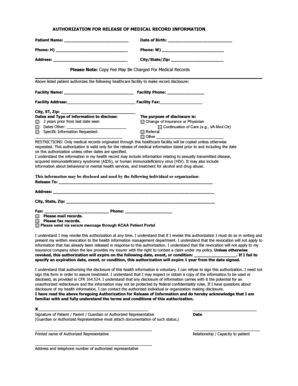 Authorization for Release of Medical Record Information