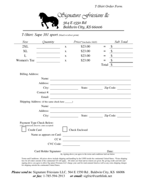 T-Shirt Order Form
