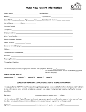 KORT New Patient Information Form