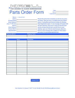 Parts Order Form P.O. #: Date: Customer ID: Ship to: Name ...