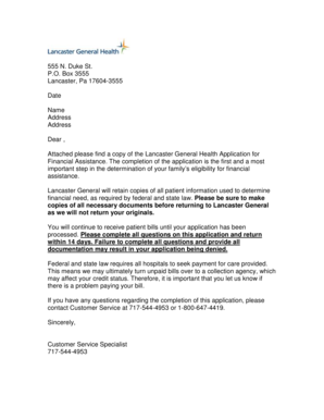 Lancaster General Health Financial Assistance Application
