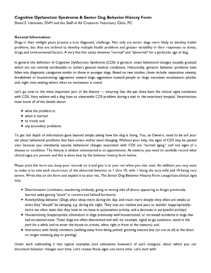 Senior Dog Behavior History Form