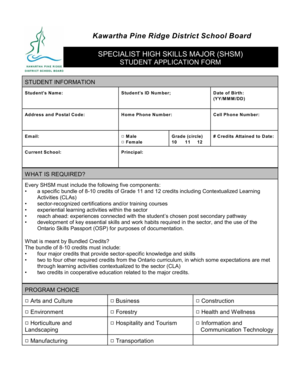 Specialist High Skills Major Student Application Form