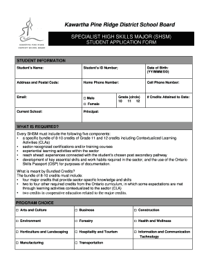 Specialist High Skills Major Student Application Form