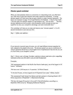 Elevator Speech Worksheet