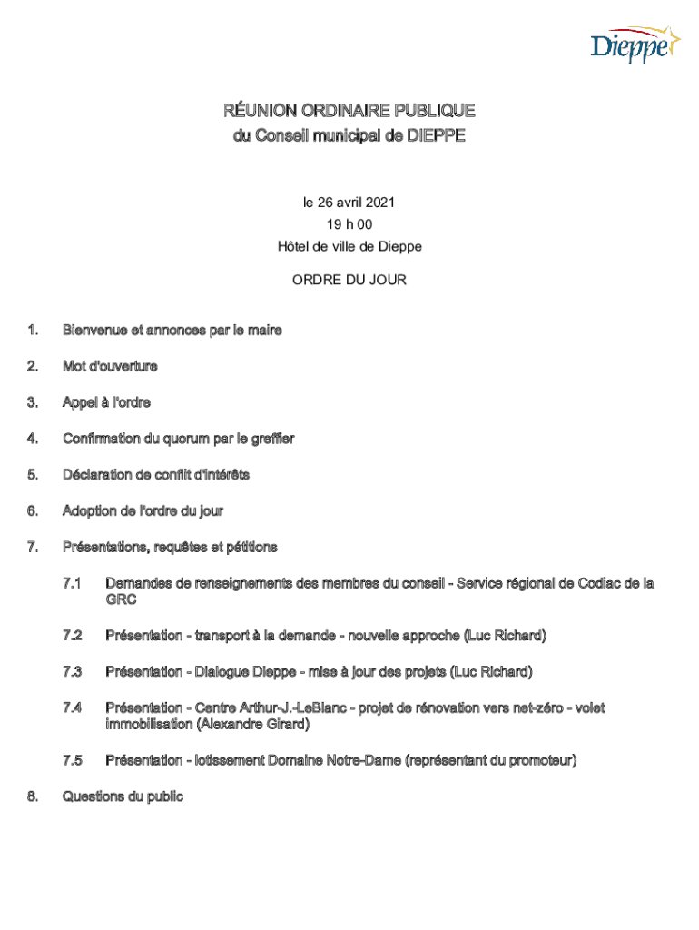 Fillable Online Fillable Online Htel de ville de Dieppe Fax Email Print