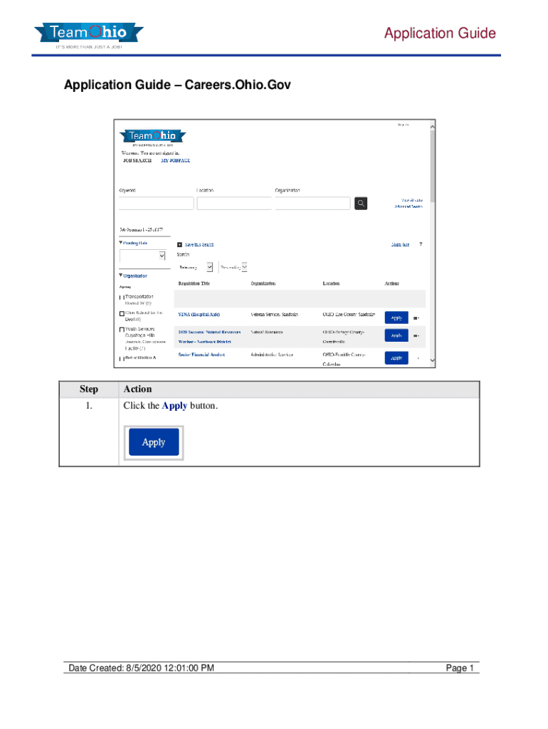 Fillable Online careers ohio careers.ohio.gov wps wcmApplication Guide