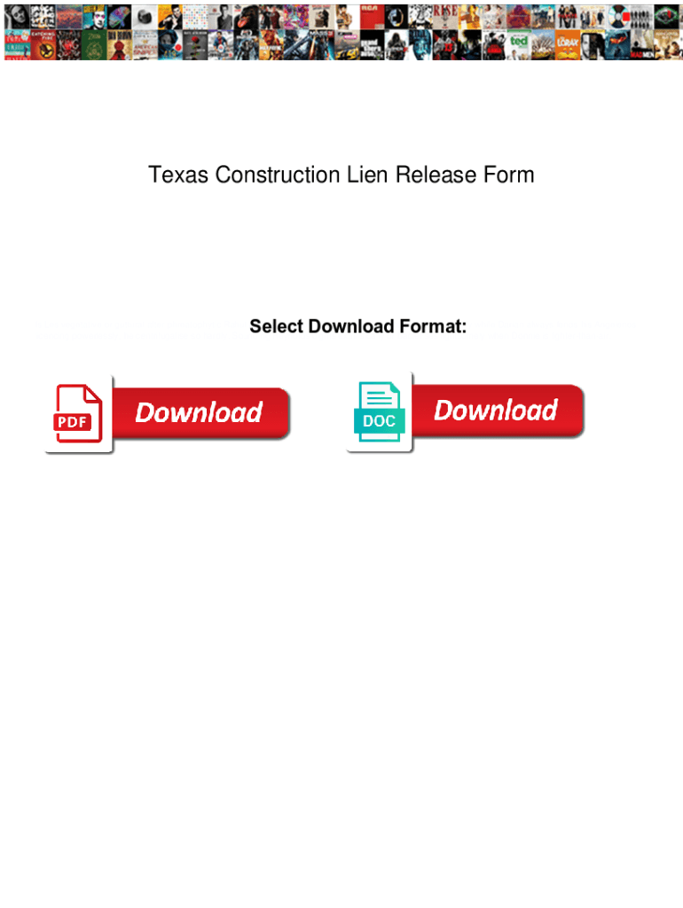 Texas Construction Lien Release Form Texas Construction Lien Release Form partes Preview on Page 1