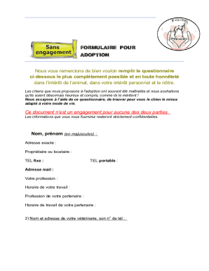 FORMULAIRE POUR ADOPTION Nous vous remercions de bien ...