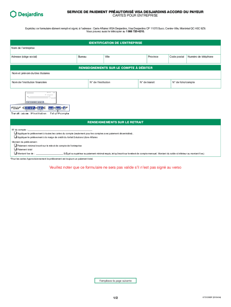 Fillable Online service de paiement prautoris visa desjardins accord du