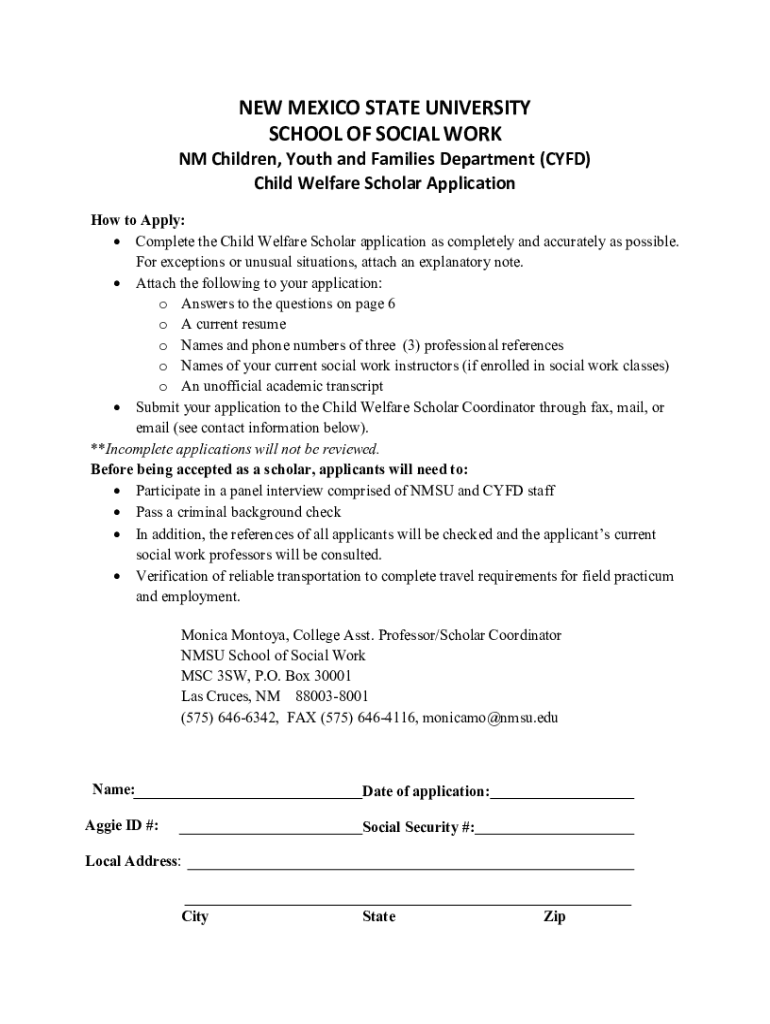 Fillable Online socialwork nmsu New Mexico State University School of