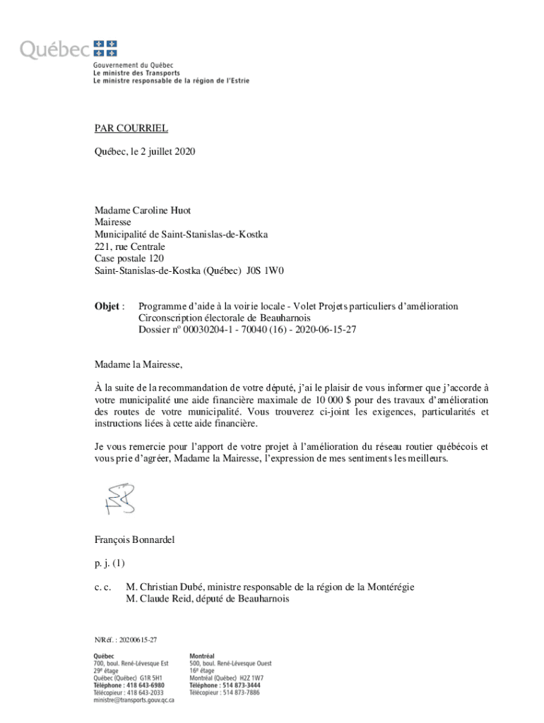 Fillable Online MUNICIPALIT DE SAINTSTANISLASDEKOSTKA ENTRE EN Fax Email Print pdfFiller