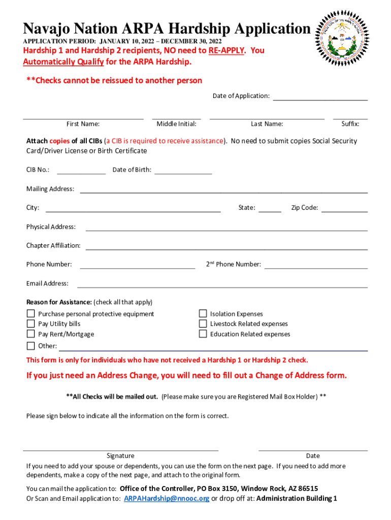 Fillable Online Navajo Nation Opens ARPA Hardship ApplicationThe Hopi