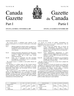 Canada Gazette, Part I. Volume 143, Number 46