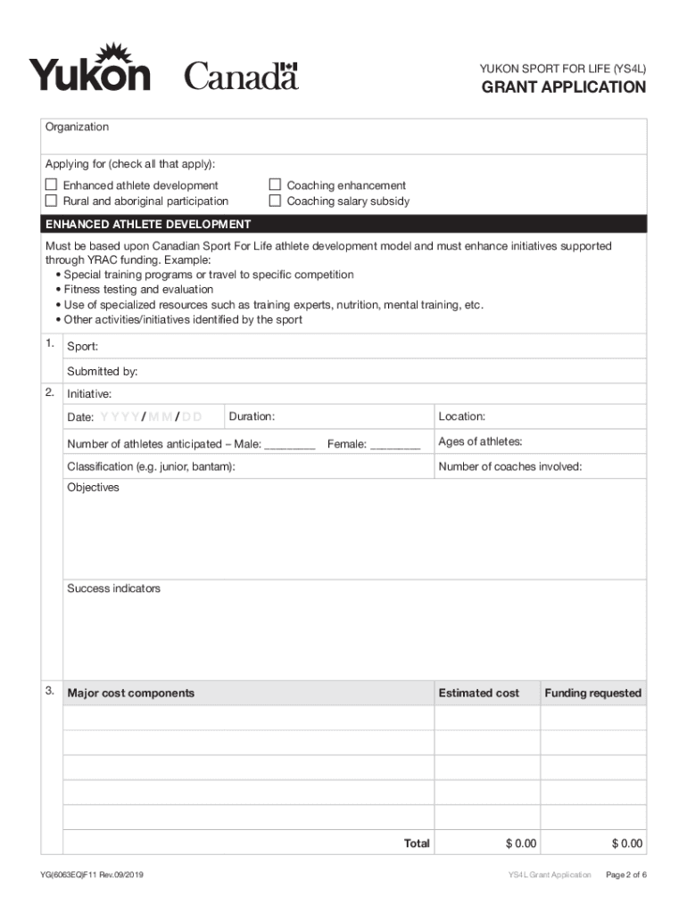 YUKON SPORT FOR LIFE (YS4L) GRANT APPLICATION Preview on Page 1