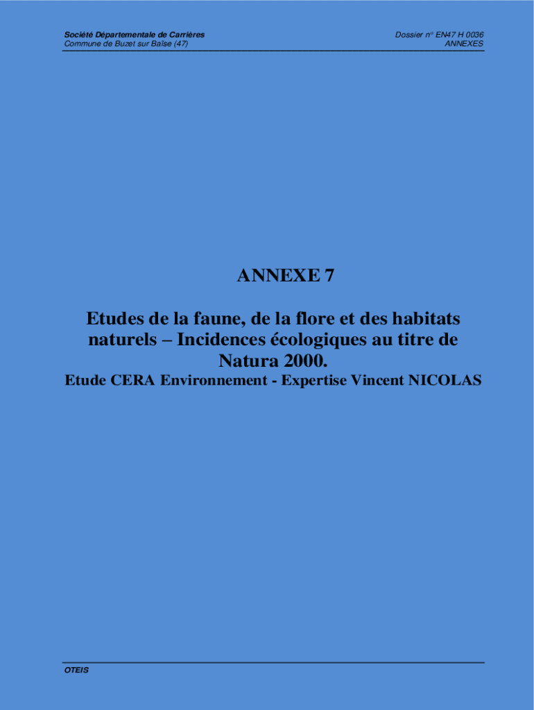 Fillable Online ANNEXE 7 Etudes de la faune, de la flore Lotet