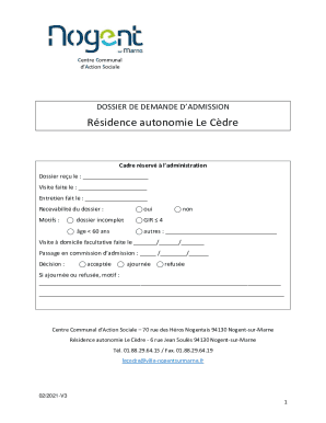 DOSSIER DE DEMANDE DADMISSION Rsidence autonomie Le Cdre