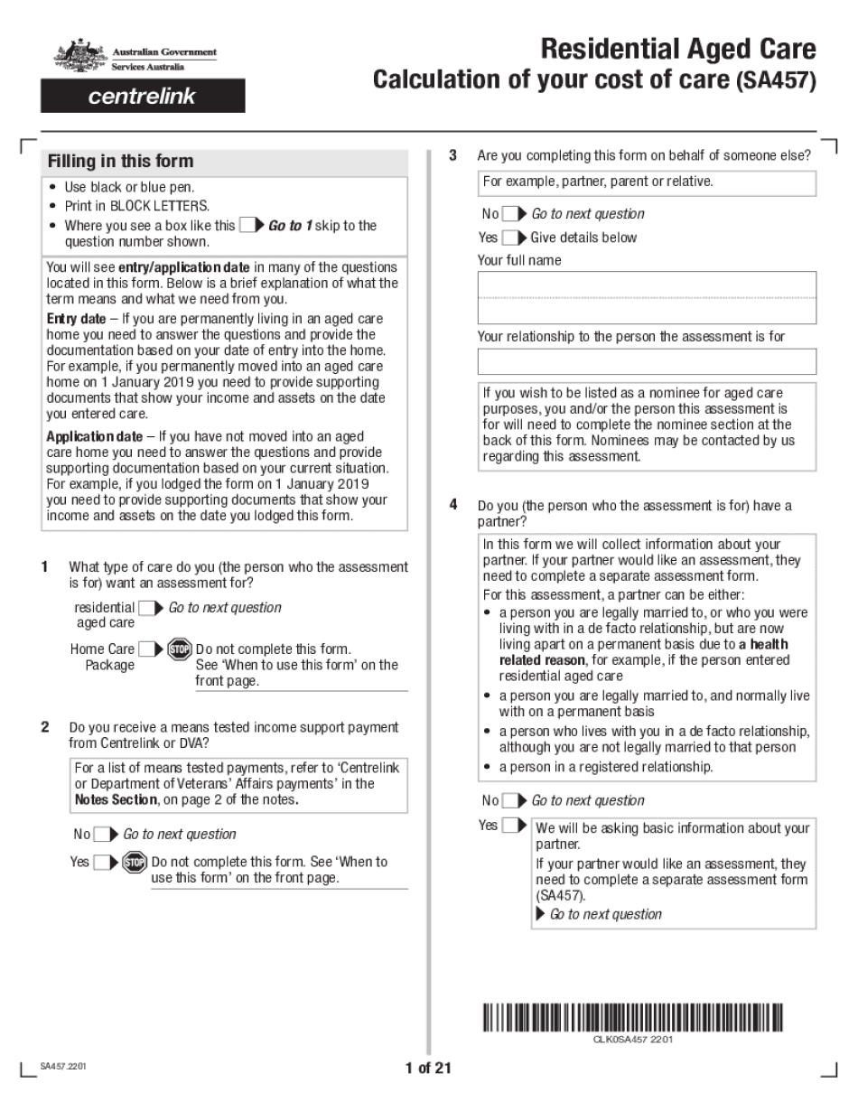 AU SA457 2022 Form - Printable Blank PDF Online