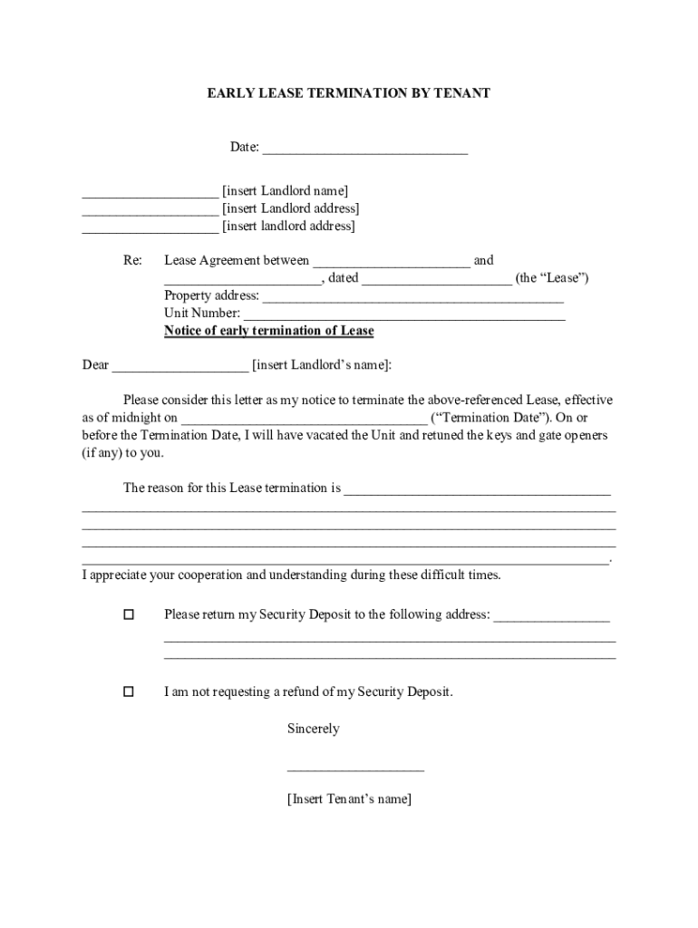 Fillable Online Early Lease Termination by Tenant Form. Early Lease