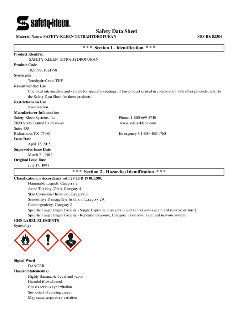 Fillable Online SafetyKleen Premium Solvent SDS PDF Document Fax