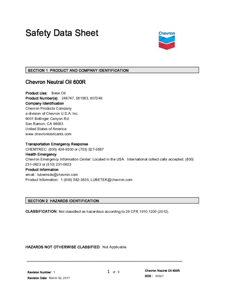 Fillable Online Safety Data Sheet Industrial Specialty Oil Company