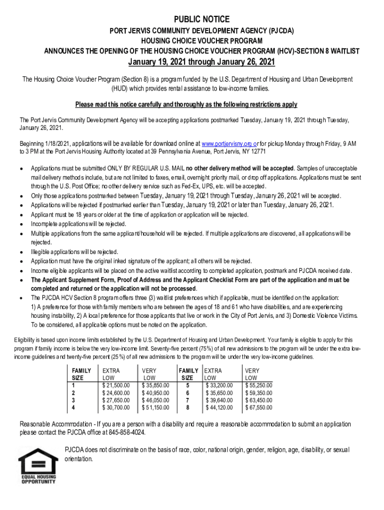Fillable Online PUBLIC NOTICE CITY OF PORT JERVIS SECTION 8 HOUSING