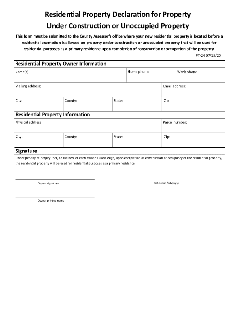 Fillable Online propertytax utah PT24, Residential Property