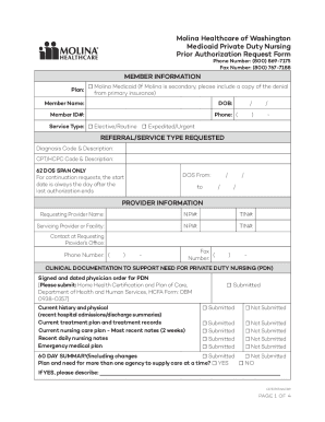Fillable Online Molina Healthcare of Washington. Medicaid Private Duty ...