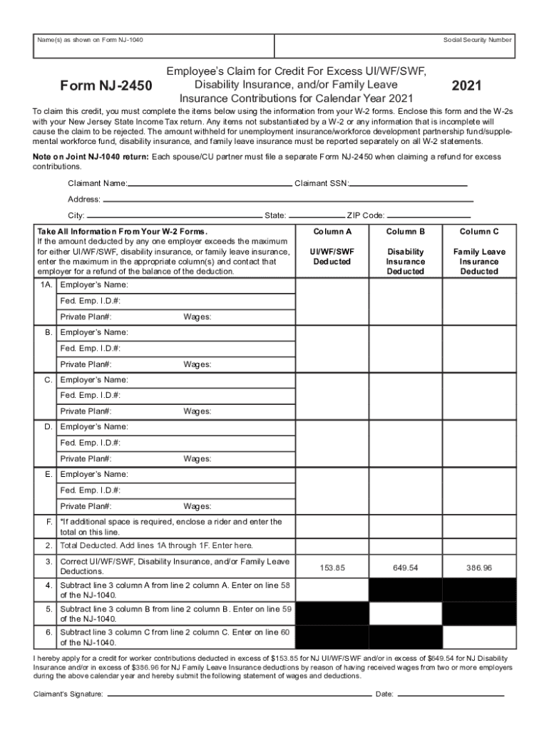 2021 Form NJ NJ 2450 Fill Online Printable Fillable Blank PdfFiller