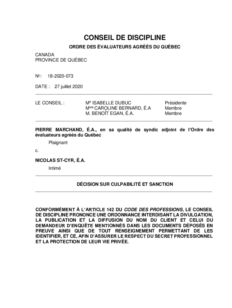 Fillable Online CONSEIL DE DISCIPLINE OEAQ Fax Email Print pdfFiller